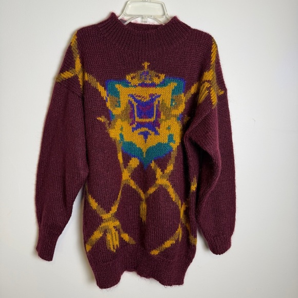 Marshall Fields Sweaters - PRIVATE COLLECTION for Marshall Fields Mohair Blend Crest Sweater, Maroon | LG